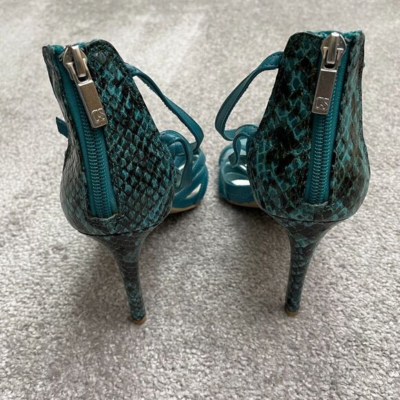 Christian Siriano High Heels Strappy Sandals Womens 8.5 Blue Snakeskin Leather - Picture 4 of 15